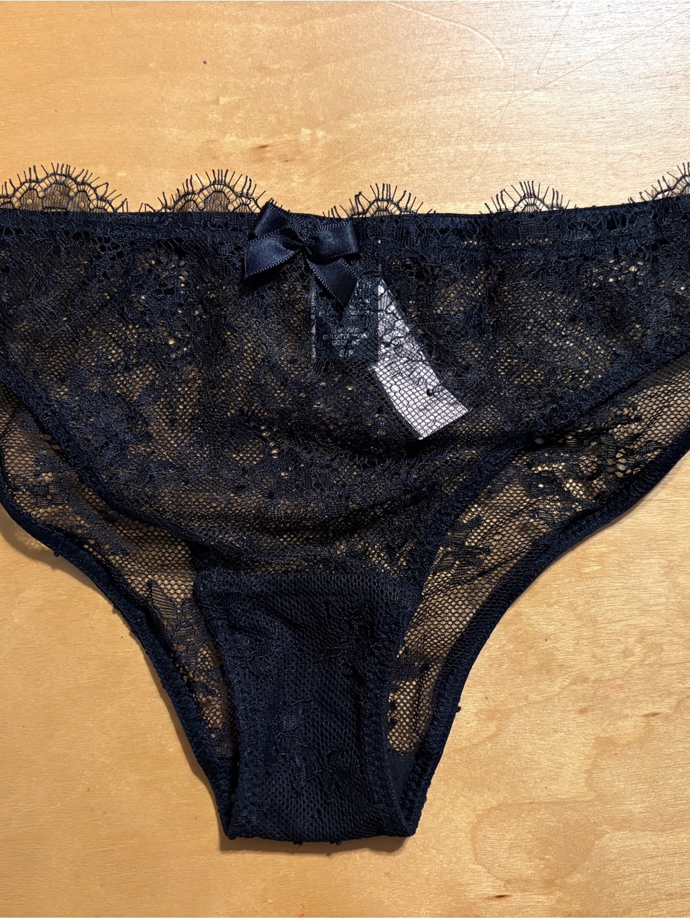 #54G - MUST GO! Victoria's Secret Black Lace Cheekini Panty with Bow Accent NWT